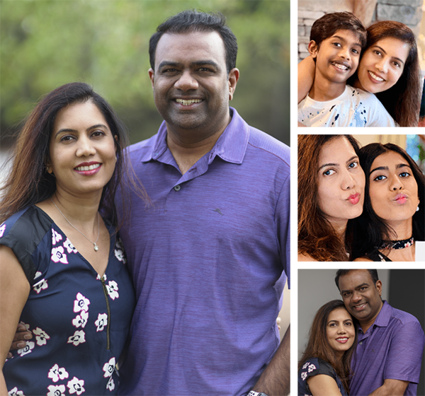 Collage of images of Doctor Chougule with her family