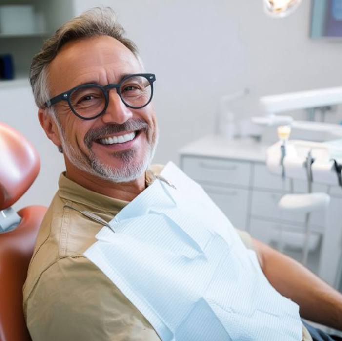 Happy middle-aged patient in treatment chair