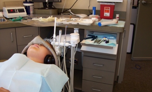 Patient receiving nitrous oxide dental sedation